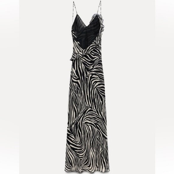 ZARA RUFFLED SATIN EFFECT ANIMAL PRINT DRESS - Picture 5 of 7